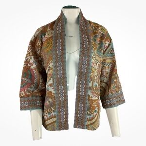 Soft Surroundings Sz PM Beaded Trim Paisley Print Boho Western Cardigan